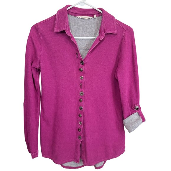 Soft Surroundings Womens XS Button-Up Waffle Knit Shirts Blue & Pink Cotton - Picture 4 of 9